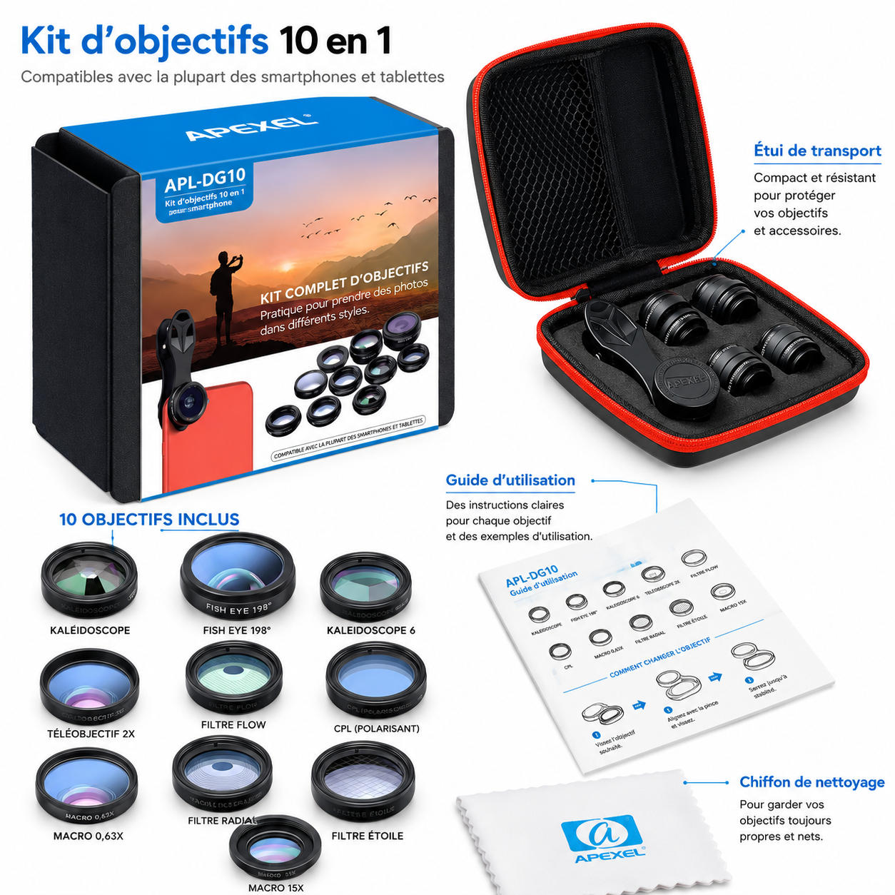 Kit d'Objectifs Smartphone 10-en-1 MacroVio